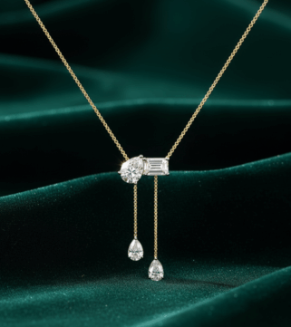Luminous Cascade Diamond Bow Necklace