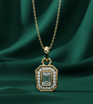 Emerald Staircase Halo Pendant