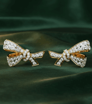 Diamond Ribbon Bow Earrings