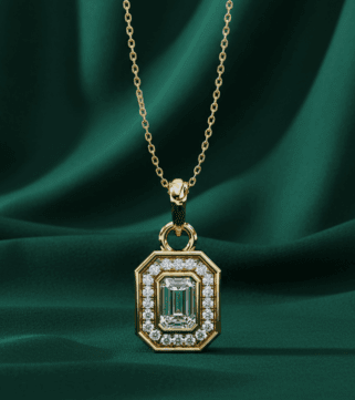 Emerald Staircase Halo Pendant